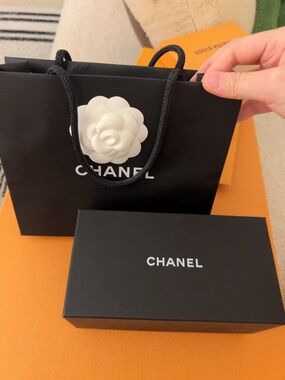 CHANEL Black Gift Bag & Sunglasses Box with White Camellia & Ribbons